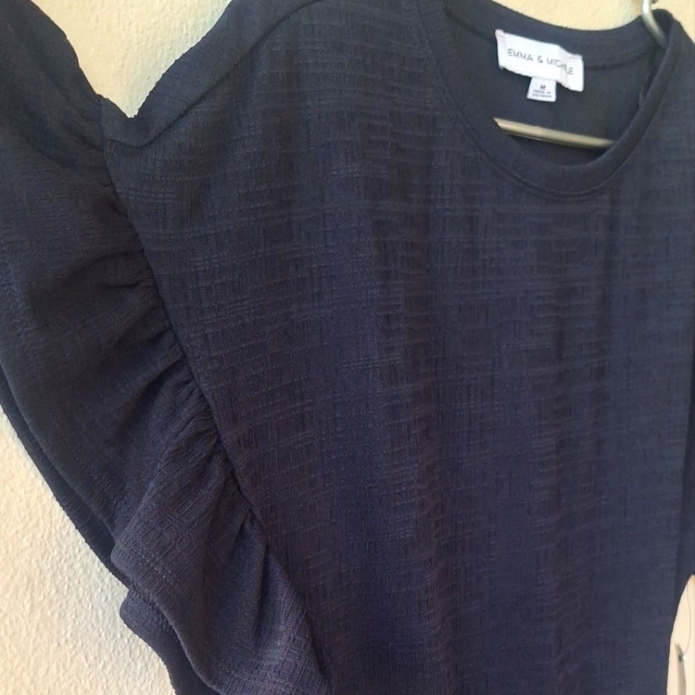 Emma & Michele Blue Navy Ruffle Women's Dress Flutter Short Sleeves Size M NWT - Picture 7 of 11